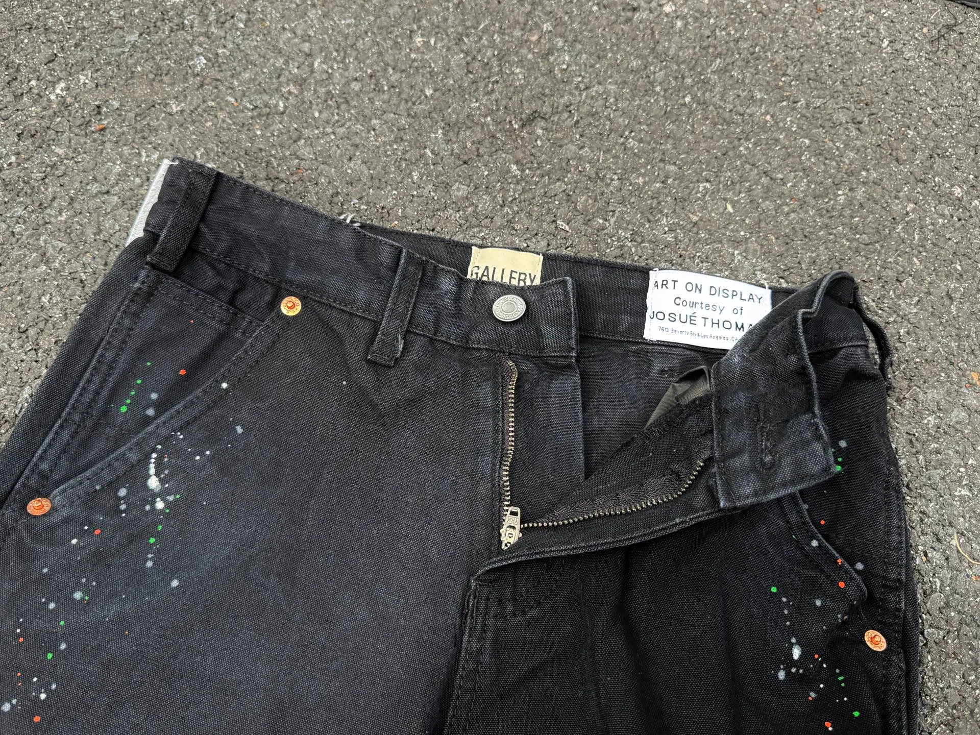 P220💰G33 GALLERY DEPT. Spliced ​​washed retro jeans for men and women high street splashed ink trousers micro-flared casual trousers trendy couple same style Color: Black Size: S-XXL (corresponding to 28-36)